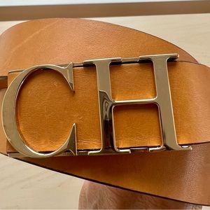 Carolina Herrera leather belt with gold CH buckle